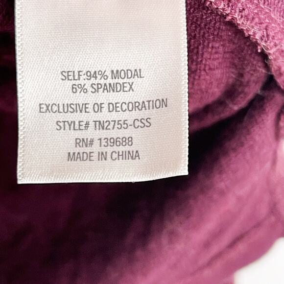 Alya Burgundy Red 2XS XXS Twist Front Lace Inset Long Sleeve Top Modal Stretch - Picture 8 of 9